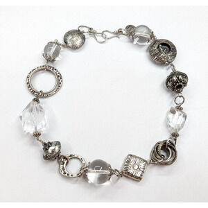 Mialisia Silver Tone Multi Shape Asymmetrical Clear Acrylic Choker Necklace 16"